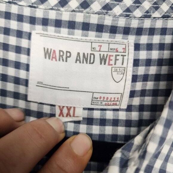 Warp And Weft Shirt Mens XXL Blue Checkered 100% Cotton Long Sleeve Button Down - Picture 2 of 9